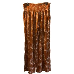 3 Dots orange floral stretchy wide leg pull-on pants Large boho Beachy comfy